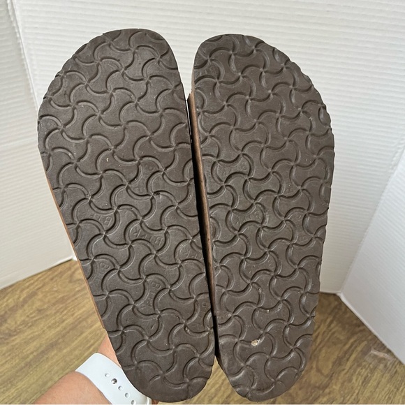 Birkenstock Brown Leather Three Strap Cork Sole Slide Sandals Size 9 - Picture 7 of 12